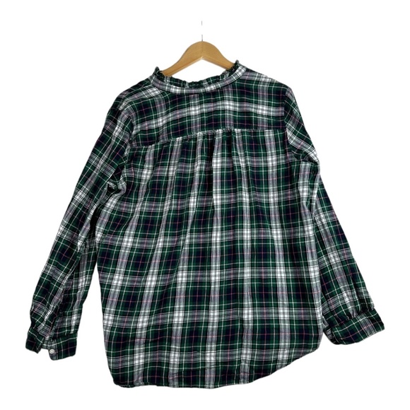 LOFT | Plaid Ruffle Utility Henley Green Blouse Size Large - Picture 3 of 5
